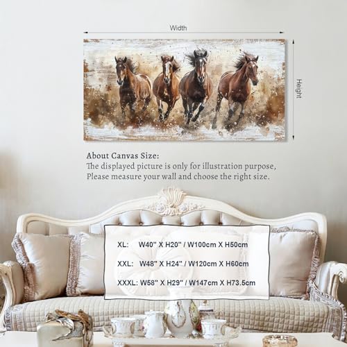 Running Brown Horses Canvas Wall Art - 48x24 Inch Animal Horse Decor - Tigeridge
