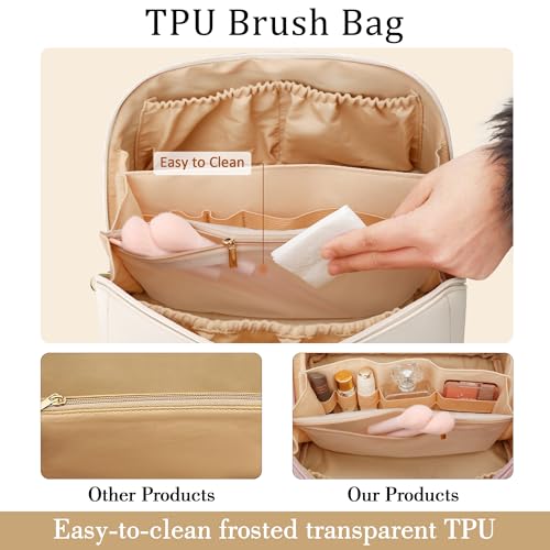 CLOUDWINGS Large Personalized Makeup Bag Set for Women & Teen Girls - Beige, Initial Customization, Travel Organizer
