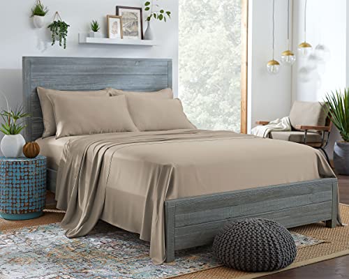 Stylinen Queen 100% Organic Eucalyptus Tencel Bed Sheets Set - 4 Piece, Sand