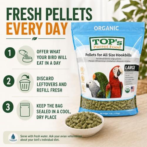 Parrot Pellets 10 lb - USDA Organic Certified Bird Food for Large & Medium Hookbills - Natural, Non-GMO