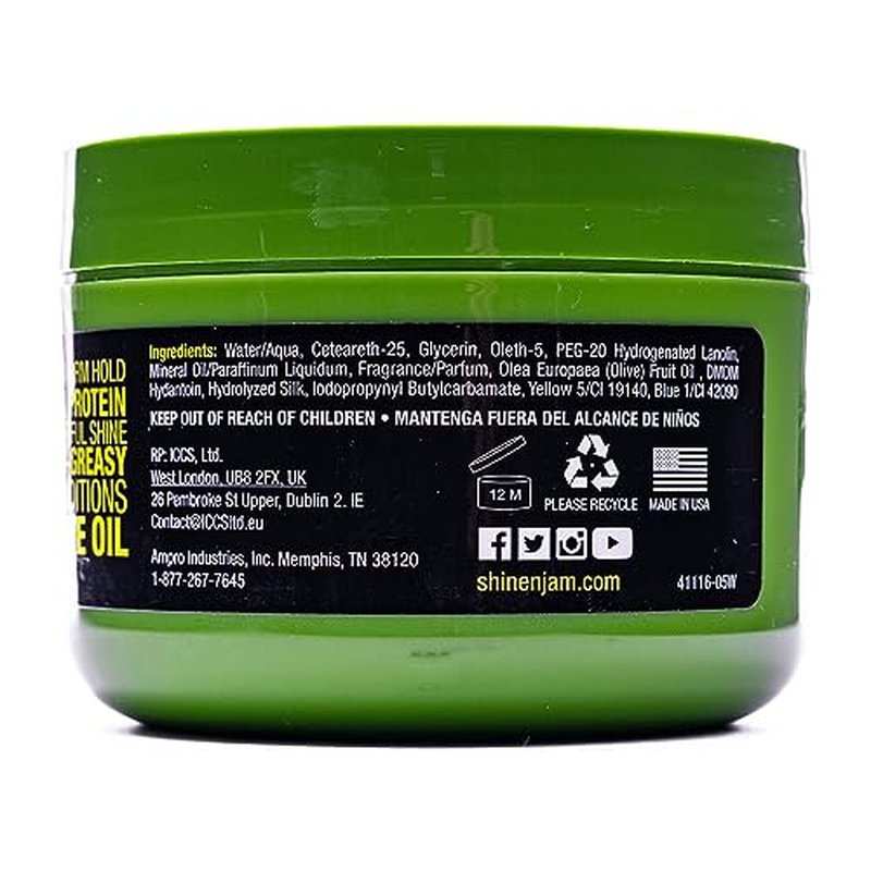 Ampro Shine-n-Jam Edges - Excellent for Taming Fringe, Ponytails, and Updos - Provides Firm Hold with Non-Greasy Shine - Moisturizes and Smoothes Hair with Silk Proteins - 8 oz