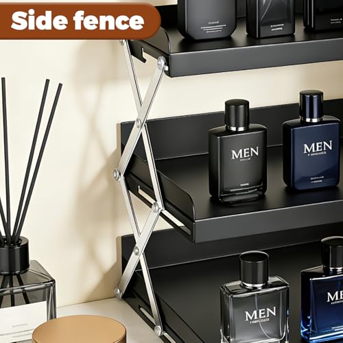 Cologne Organizer for Men - 3 Tier Perfume Display Holder, Foldable Adjustable Height Mens Perfume Organizer Shelf Stand, Black Gift for Men