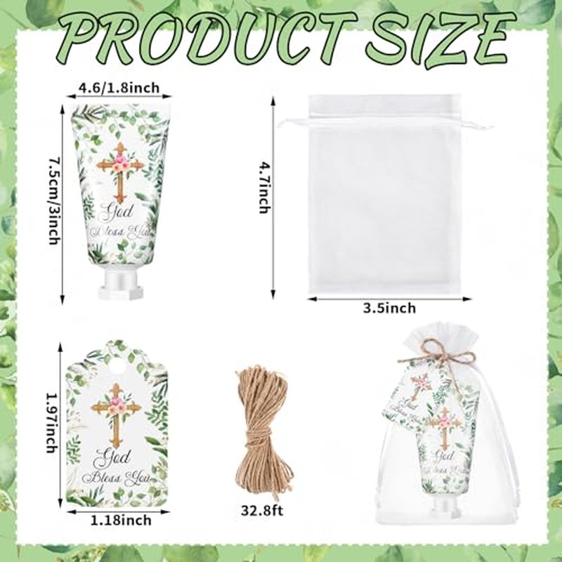50 Set Baptism Favors Hand Cream First Communion Favors for Guest Hand Lotion with Cross Cards Organza Bags Baby Baptism Favor Baby Shower Favors Christening Favors for Guests Wedding Birthday