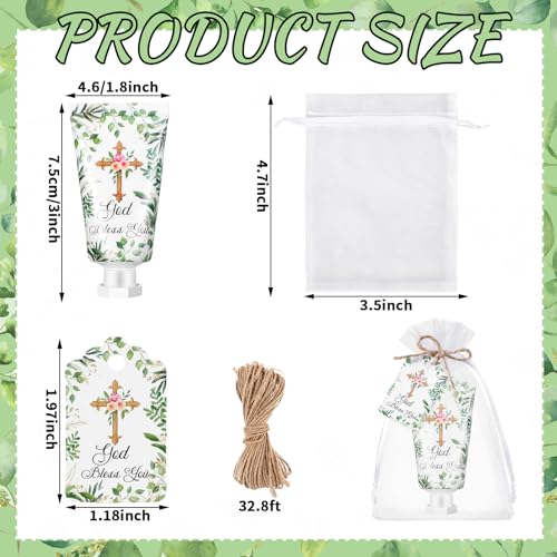 50 Sets Baptism Favors for Guests with Hand Cream, Cross Cards & Organza Bags - Religious Gift