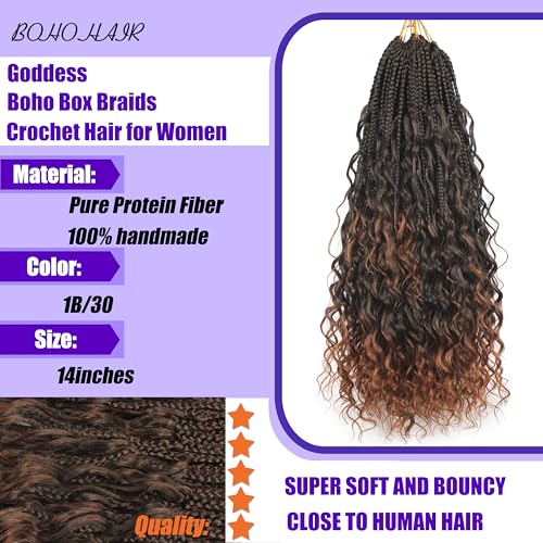 14-Inch Goddess Box Braids Crochet Hair Pack of 8 - 1B/30# Protein Fiber