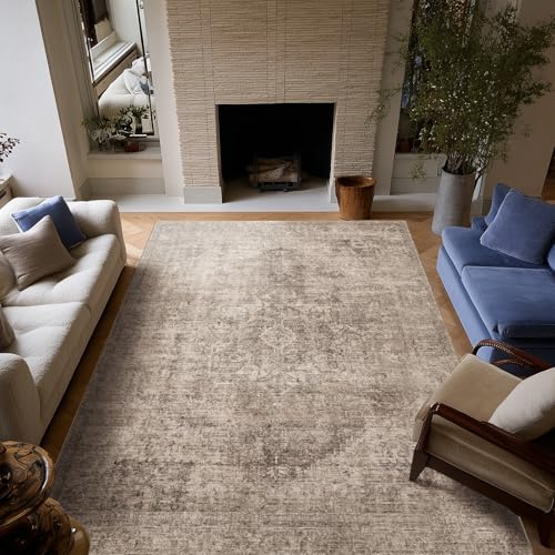 Machine Washable Area Rug 6x9 for Living Room & Bedroom - Brown/Red/Multi