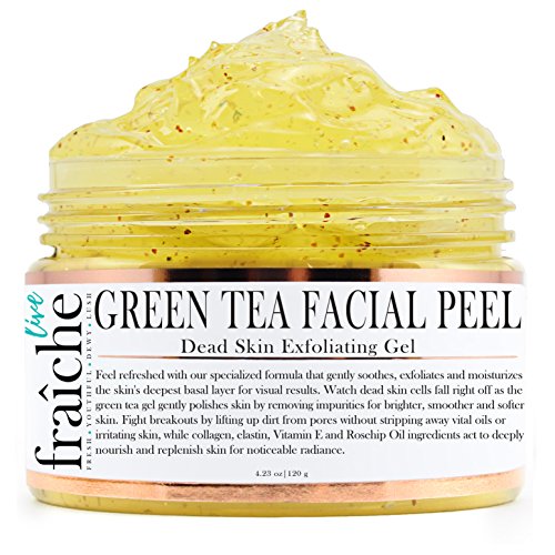 Live Fraiche 24k Gold Brightening Facial Peeling Gel Green Tea - 4.23oz -Secret Cure to Clogged Pores -Gentle Deep Exfoliator Key to Remove Dead Skin & Dirt for forever flawless clearer younger skin