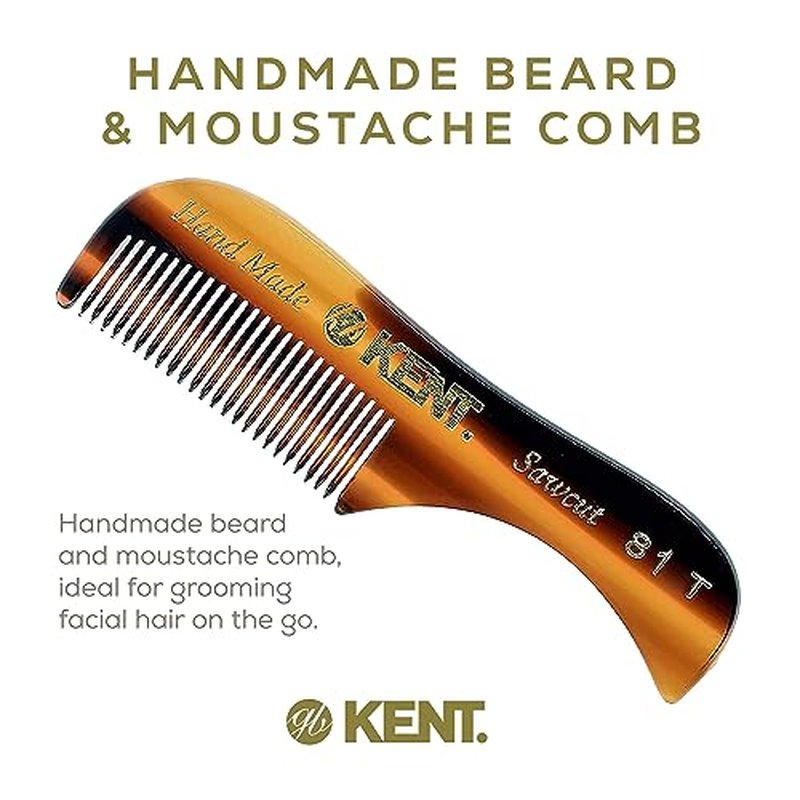 Kent A 81T X-Small Gentleman's Beard and Mustache Pocket Comb, Fine Toothed Pocket Size for Facial Hair Grooming and Styling. Saw-cut of Quality Cellulose Acetate, Hand Polished. Hand-Made in England