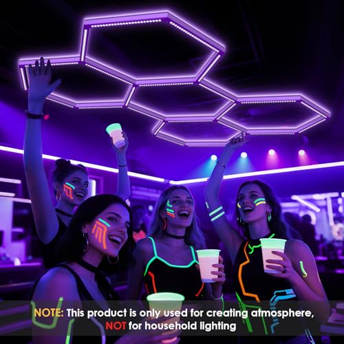 BRILLIHOOD 5-HEX UV Blacklight Fixture Pack - Hexagon LED Party Lights for Neon Glow, Halloween, Art