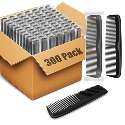 300 Packs Bulk Pocket Combs for Men & Women - Travel, Beard, Hair & Detangling Set - Black