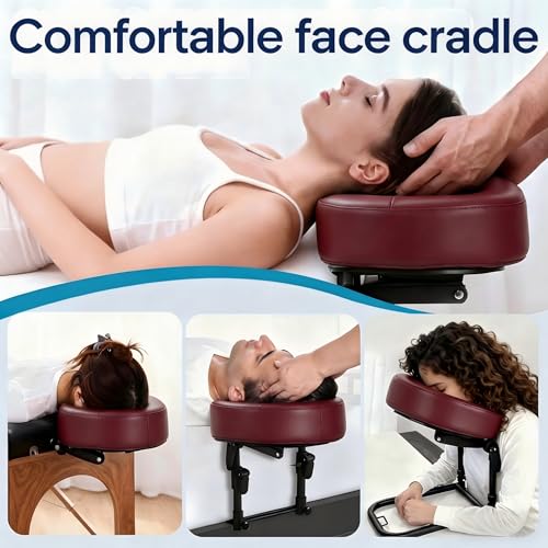 Adjustable Bed Massage Headrest with Memory Foam & Long Armrest Shelf Burgundy