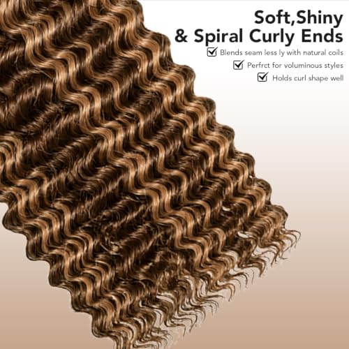 Deep Wave Crochet Hair Bundles 14 Inch Human Hair for Black Women - Honey Blonde Highlights, 120g, Feather Design