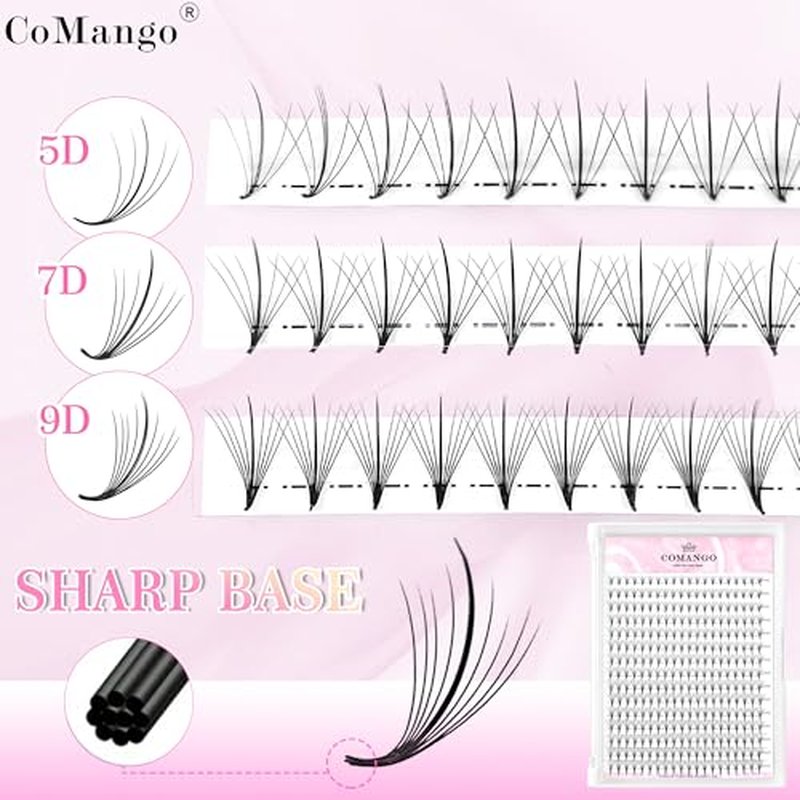CoMango Wispy Premade Fans Eyelash Extensions 5D 7D 9D Spikes Lash Fans C/D Curly Pointy Stem Volume Lashes Extensions 0.07mm Thin Base Handmade Lash Extensions (black, 300fans-5D-C-Mix8-15mm)