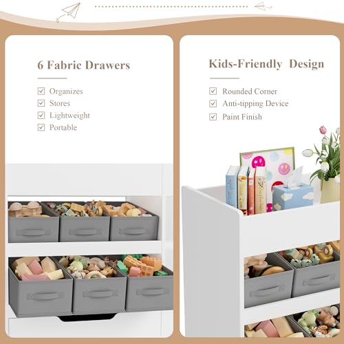 Kids Toy Storage Organizer with Bookshelf & Rolling Drawers - Safe & Space-Saving