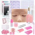 Lash Extension Practice Kit, Eyelash Extension Training Kit for Beginners, Professional Eyelash Mannequin Head Set with Lash Fan, Lash Shampoo, Lash Adhesive, Glue Rings and Lash Mirror