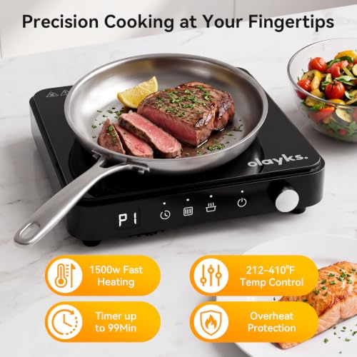 Portable Induction Cooktop with Griddle and Pot - 1500W, Non-Stick Surface