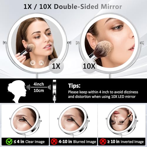Chrome 9-Inch Rechargeable Makeup Mirror with Lights & Adjustable Height, 1X/10X Magnification Variation of THIS listing