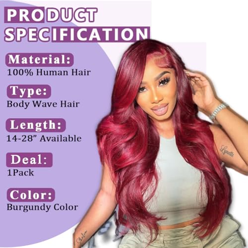 ZGWG 12A Body Wave Burgundy Human Hair Extensions 20 Inch, Natural Black & 99J Color, Full & Thick Weave