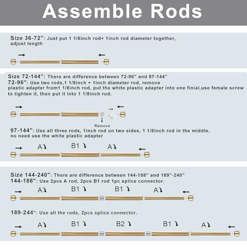 Heavy Duty Extendable Curtain Rod 1 1/8 Inch Diameter - Warm Gold, 144-240 Inches