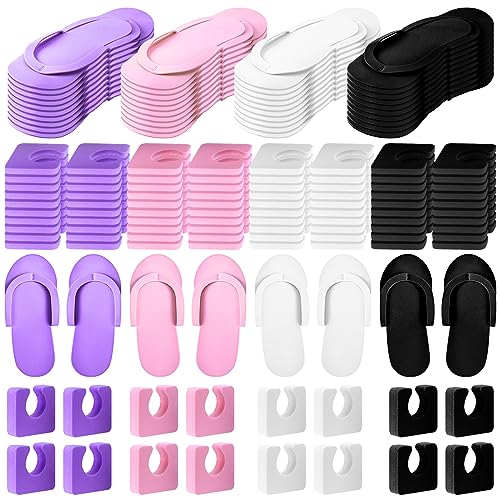 Suhine 120 Pairs Disposable Pedicure Slippers and Toe Separators Kit 40 Pairs Disposable Foam Flip Flops 80 Toe Separators for Women Nail Hotel Salon Spa Party