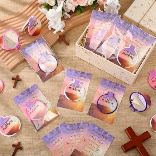 50 Sets Mothers Day Christian Gifts with Lavender Pocket Mirrors & Bible Verse Cards - Light Color