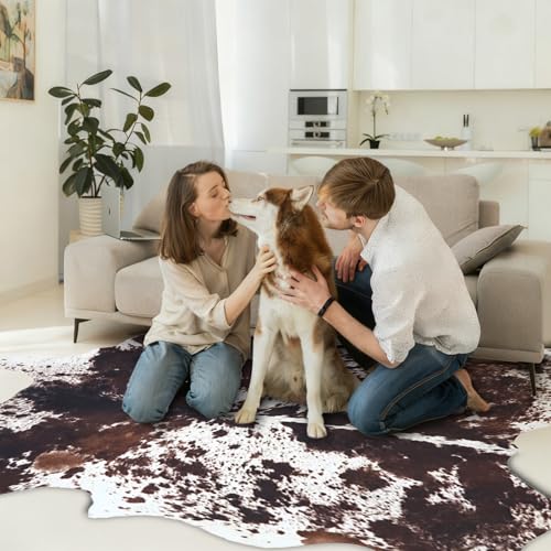 Reddish Brown Cow Print Rug 7.6x6.2 ft Faux Cowhide Western Decor