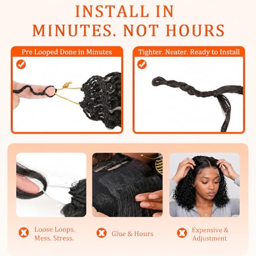 Pre-Looped Burmese Curly Crochet Hair 16 Inch - Natural Black 8 Packs