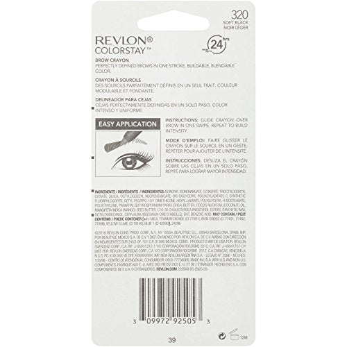 Revlon ColorStay Brow Crayon Soft Black - Longwear Eyebrow Pencil with Buildable Color