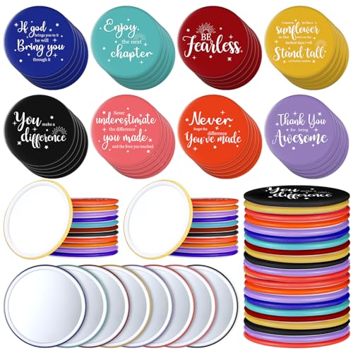 Kigley 96 Pcs Inspirational Compact Mirror for Women Bulk 2.8'' Purse Mirror Nurse Practitioner Week Christmas Party Favor Motivational Positive Office Gift for Coworker Team Teacher (Colorful Base)