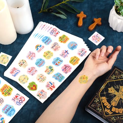 Landhoow 240 Pcs Religious Christian Tattoos Temporary for Kids Glitter Face Tattoos Cool Body Sticker Costume Accessory for Adults Boys Girls Party Favor