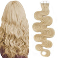 SEGO Wavy Tape-In Hair Extensions 14 Inch Blonde Remy Human Hair 20pcs - Body Wave, Bleach Blonde Variation #0613