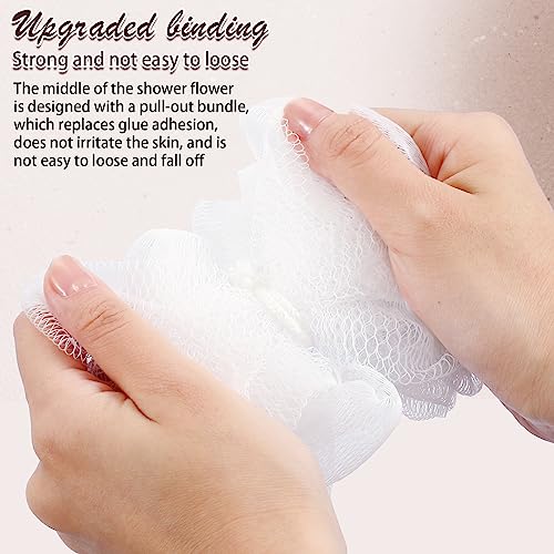 Shellwei 24 Pcs 3 Inch Mini Loofah Travel Size Bulk Shower Sponge Pouf Mesh for Women Kids Men Exfoliating Body Scrubber Baby Shower Favor(White)