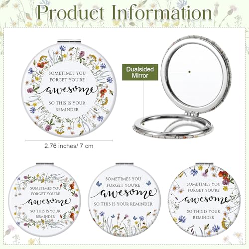 Geetery 24 Sets Mini Compact Mirror Gifts for Women Bulk Small Double Sided Folding Thank You Gifts for Employee Coworker Volunteer Team Staff Social Worker (Wildflower)