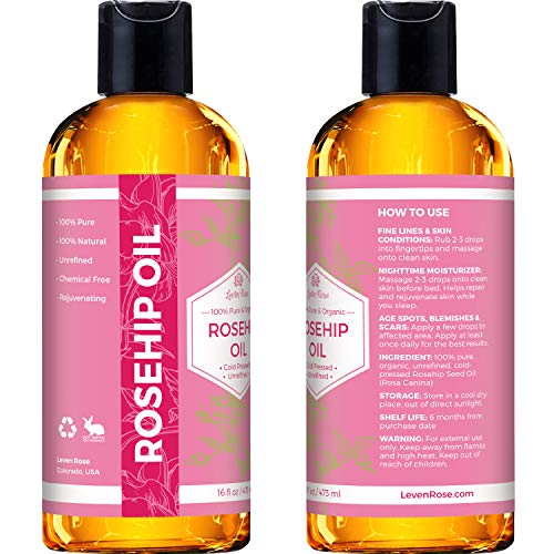 Rosehip Seed Oil for Face & Body - 16 oz Cold-Pressed Unrefined Nourishing Oil - Nighttime Moisturizer for Skin, Hair & Nails - Pack of 1