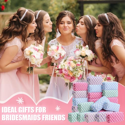Giesiery 8 Pcs Checkered Makeup Bag Bulk Cosmetic Organizer for Women & Teens Preppy Travel Toiletry Pouch for Skincare & Brushes Bridesmaid Proposal Gifts (24, Pastel Color)