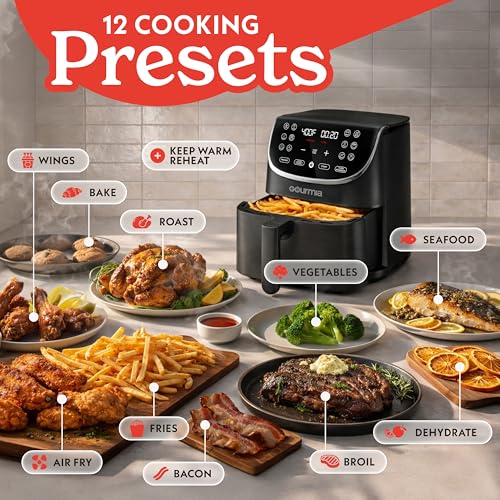 Gourmia 7 Qt Air Fryer Basket - Black, 12 Presets, Family Size