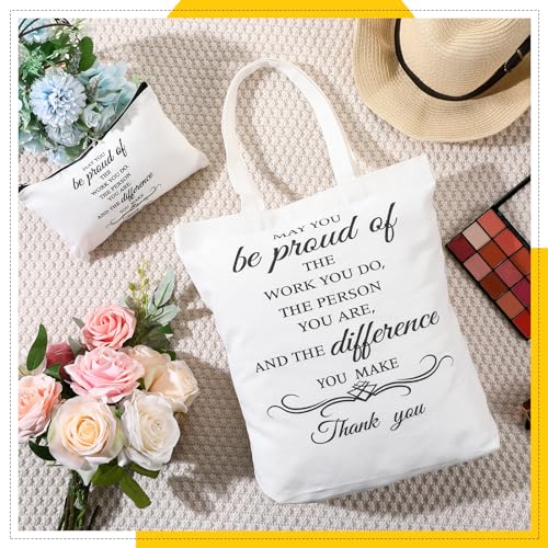Sadnyy 24 Pcs Employee Appreciation Gift 12 Canvas Tote Bags 12 Makeup Bags Retirement Thank You Inspirational Gift for Women(Delicate)