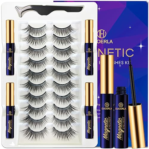 Wispy Cat Eye Magnetic Eyelashes 10 Pairs with Magnetic Liner Kit, Reusable & Easy to Apply