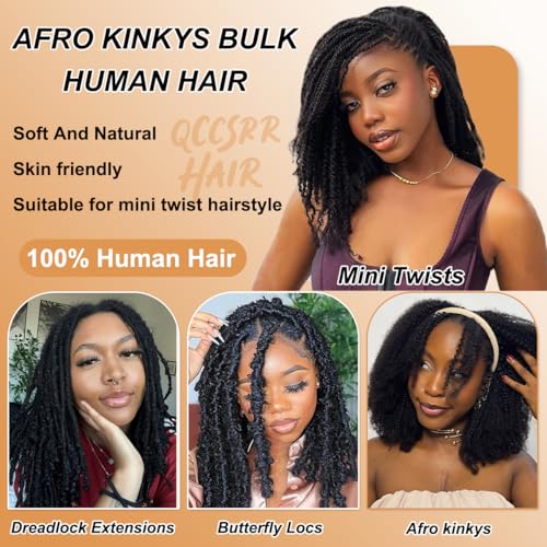 Afro Kinky Human Hair Bulk - 12 Inch, 50g Pack, Color #4 Chocolate Brown - Variation 4#