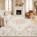 8x10 Vintage Boho Area Rug - Washable Non-Slip Beige & Brown
