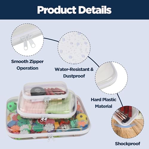 Hard Shell Clear Makeup Bags, Transparent Zipper Pouches, 3 Each, Combo Pack, 6 Pcs Set, Transparent Zippered Pouch, Bliss Bins, Clear Pencil Pouch, Hard Plastic Zipper Bag