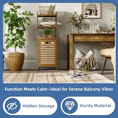 Bamboo Tilt Out Laundry Hamper Cabinet with Removable Basket - Walnut - Space Saving Bathroom Storage