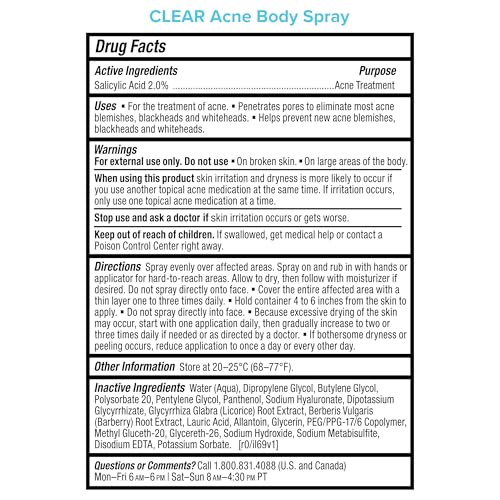 Salicylic Acid Body Acne Spray - Exfoliating Treatment for Bumpy Skin 4oz