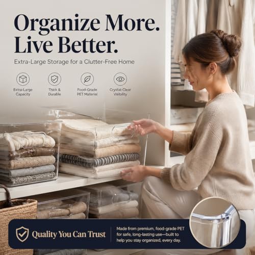 MOONEDGE 8 Pack XL Clear Food Storage Containers 13x10x8in, 16QT Capacity