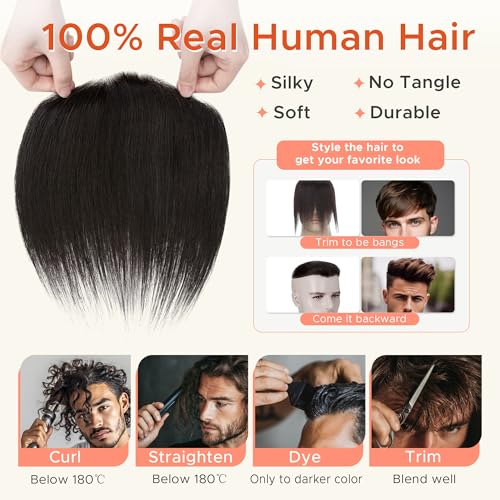 SEGO Men's Human Hair Toupee V-Shape Hairpiece 1.57x7 Inches for Natural Hairline