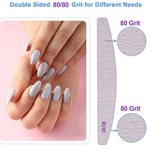 Nail Files 80/80 Grit (100 Pack), Emery Boards for Acrylic Nails and Gel Nails, Coarse Nail File 80 Grits Double Sided Emory Board Professional Nail Filers Reusable Washable Manicure Curved Gray Bulk
