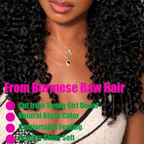 Karlami Burmese Curly Hair Bundles 16 Inch Natural Black 3C4A Water Wave Human Hair Extensions