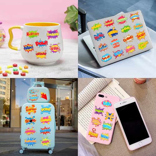 96 PCS Comic Pre-Cut Temporary Tattoos for Kids | Super Cute Pow Wow Boom Zap Themed Birthday Party Favors, Supplies, Decorations, Fake Tattoo Stickers, School Rewards Gifts for Boys & Girls