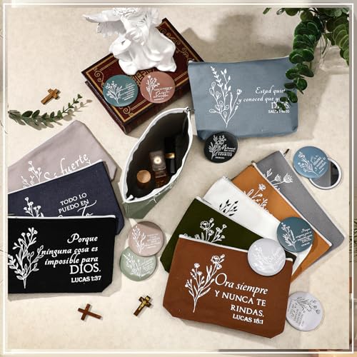 Spanish Christian Makeup Bags & Compact Mirrors Set - Religious Gifts for Women