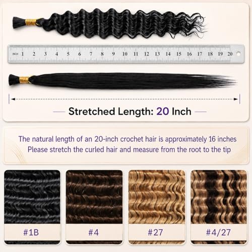 Deep Wave Human Braiding Hair for Boho Braids - 20 Inch Natural Black 100g